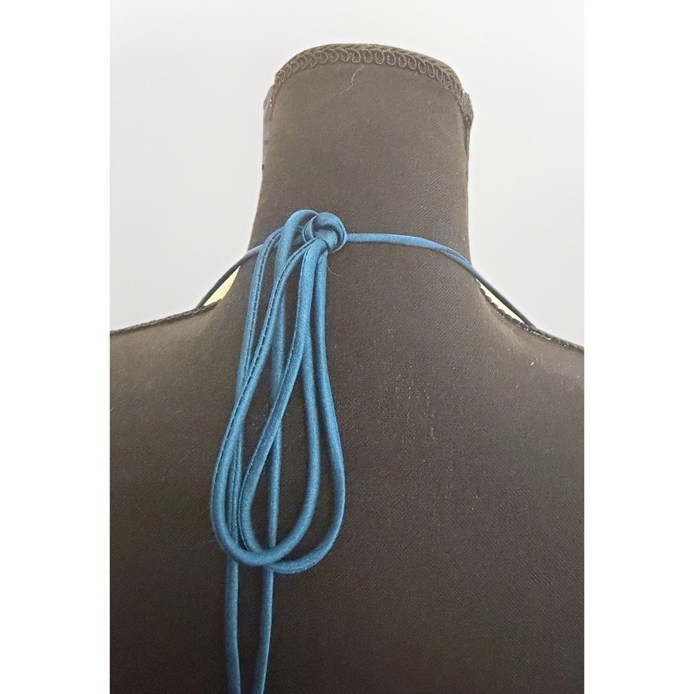 VTG 80s Teal Satin Ruched Halter Ruffle Mini Dress Size‎ 8 Medium Spring Formal - Picture 8 of 10